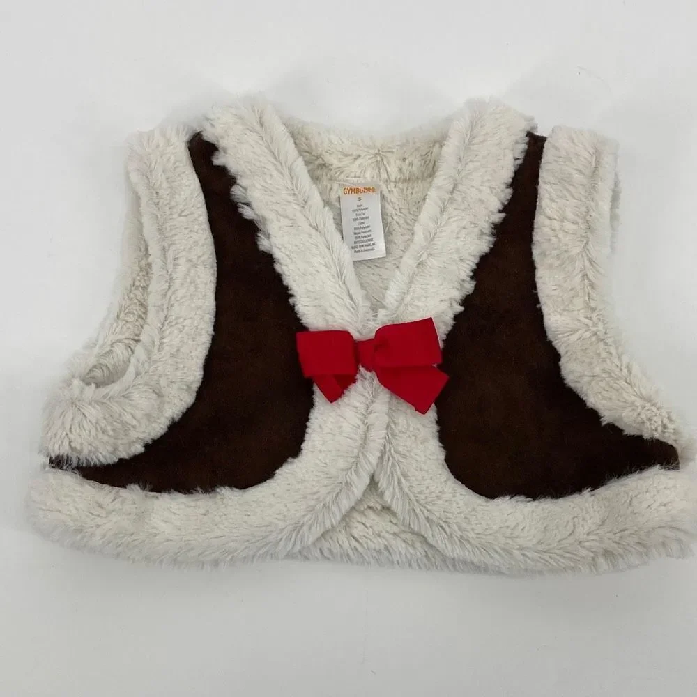 Gymboree Winter Cheer Girls Faux Fur & Suede Christmas Bow Front Vest Small‎